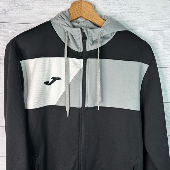 Joma Mens size Medium Crew II Zip Up Hoodie Black Gray White Soccer - Picture 3 of 8